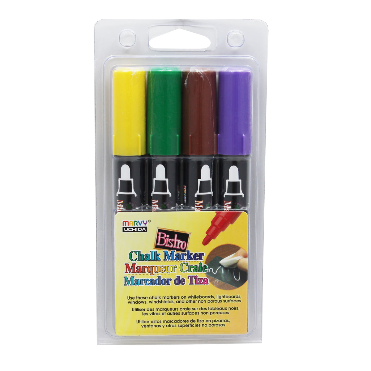 Uchida Bistro Chalk Markers, Set of 4 (Brown, Green, Yellow, Violet)