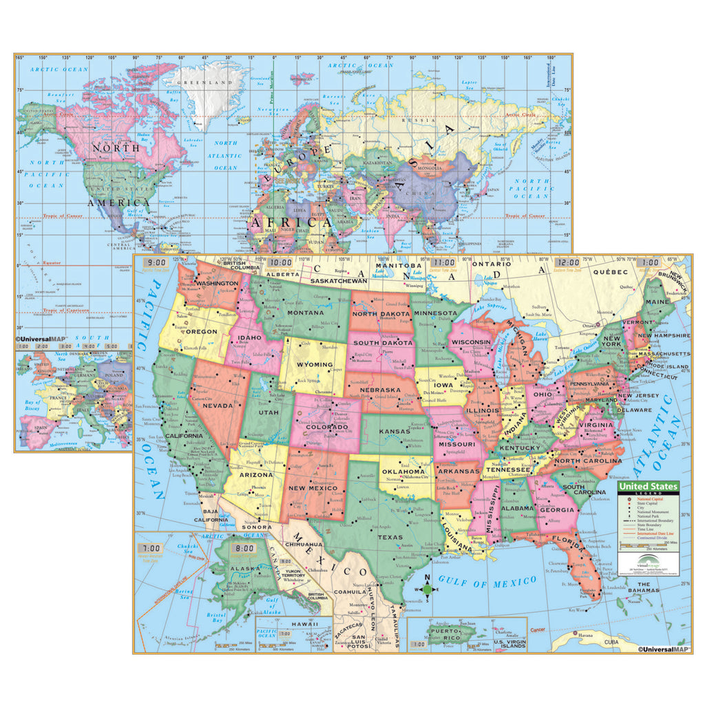KAPPA Map Group U.S. & World Primary Deskpad Maps, 5 Pack (discontinued)
