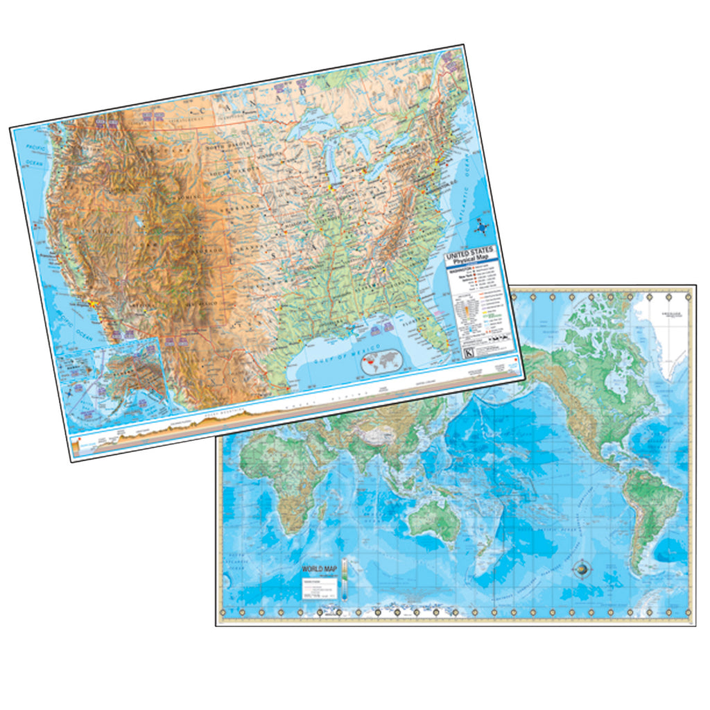 Universal Maps U.S. & World Advanced Physical Map Set Rolled, 50" x 32" (discontinued)