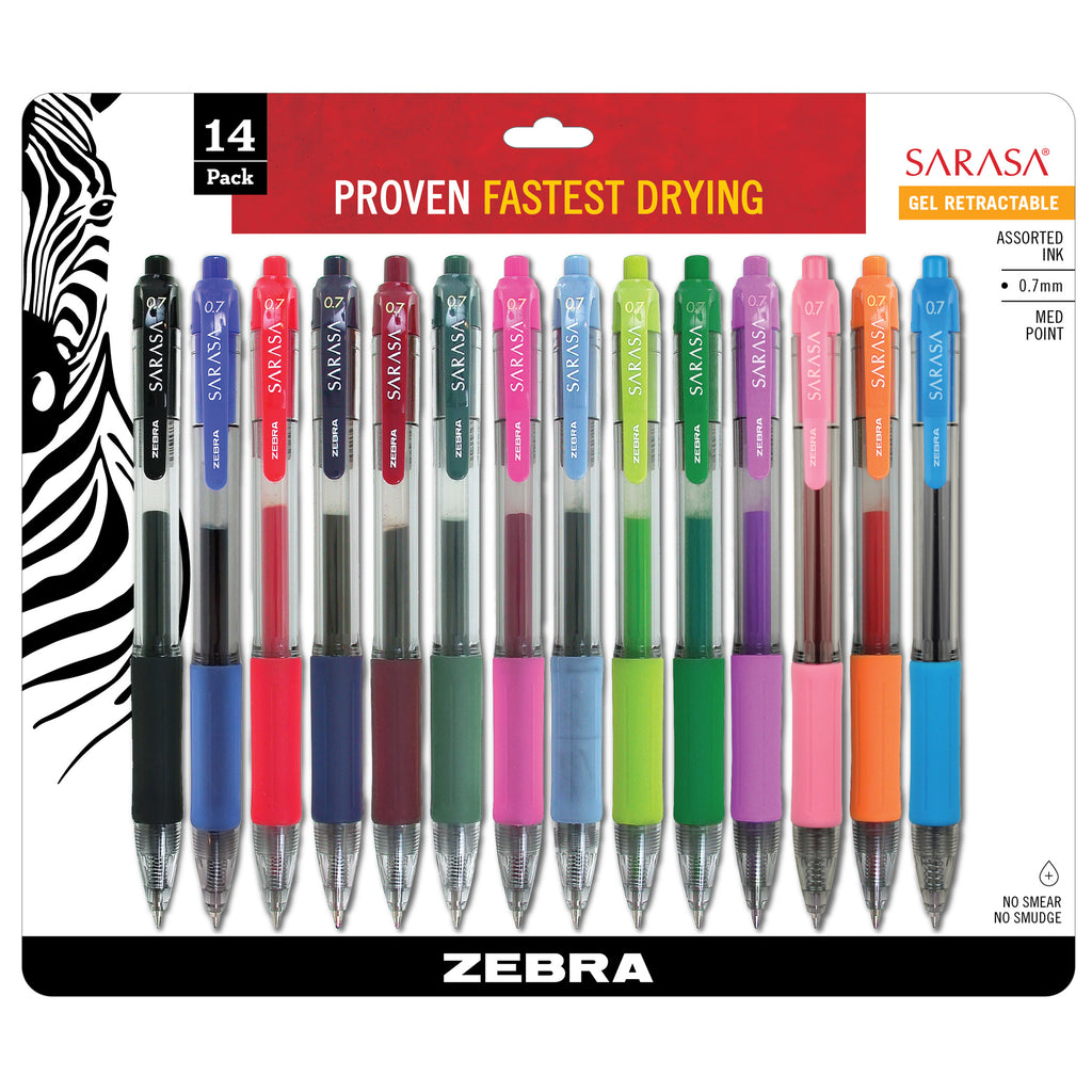 Zebra Pen Sarasa Gel Retractable Gel Pens, 14 Pk Assorted