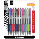 Zebra Pen Sarasa 10Pk Assorted Gel Retractable Roller Ball Ink Pens With Case