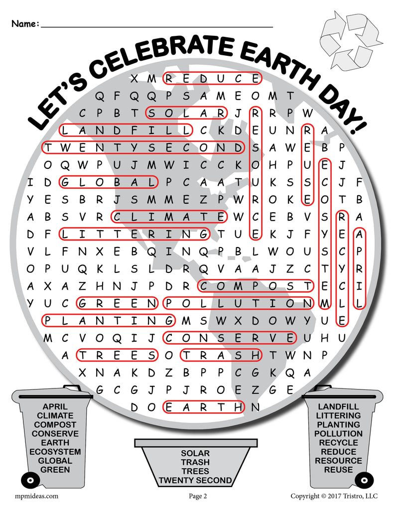 Printable Earth Day Word Search!
