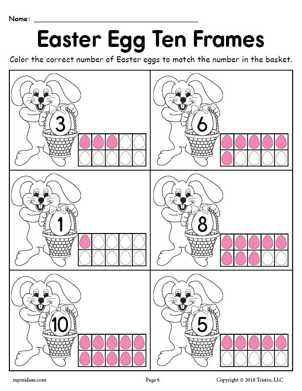Printable Easter Egg Ten Frame Worksheets Numbers 1-20!