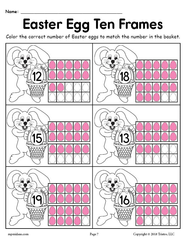 Printable Easter Egg Ten Frame Worksheets Numbers 1-20!