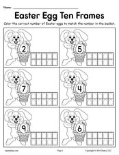 FREE Printable Easter Egg Ten Frame Worksheets Numbers 1-20!