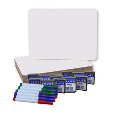 Dry Erase Boards, Colored Pens and Erasers, Set of 12 