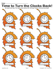 "Fall Back!" FREE Printable Fall Themed Telling Time Worksheet!