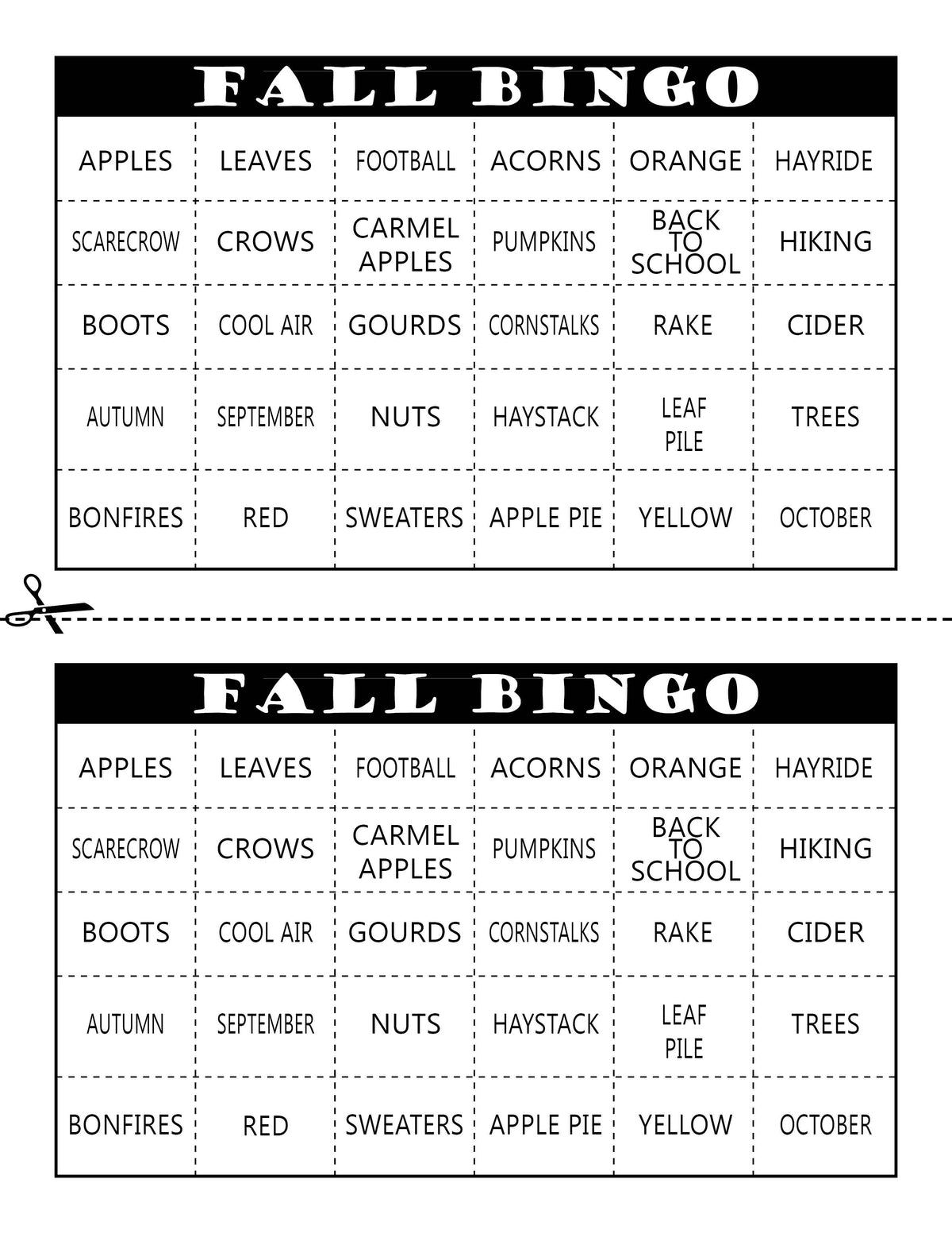 FREE Printable Fall Bingo Game!