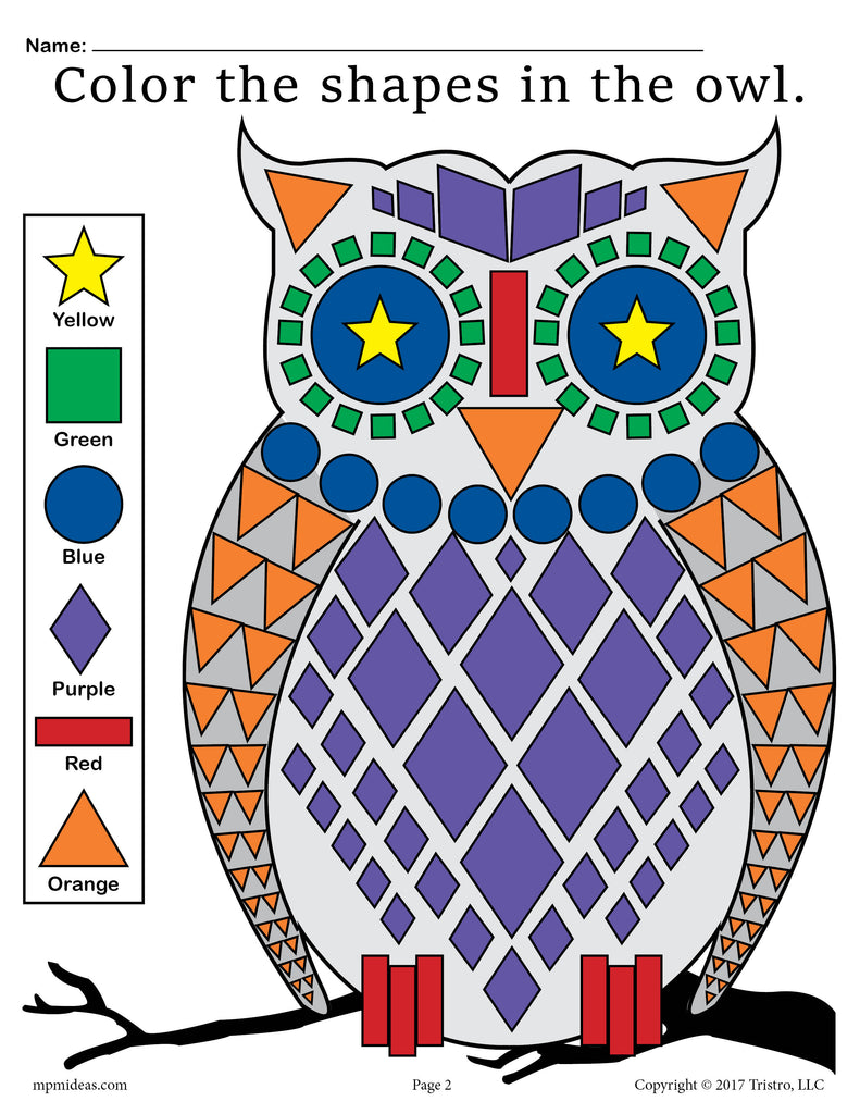 Fall Themed Owl Shapes Worksheet & Coloring Page!