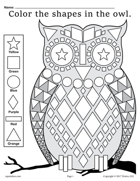 FREE Fall Themed Owl Shapes Worksheet & Coloring Page!
