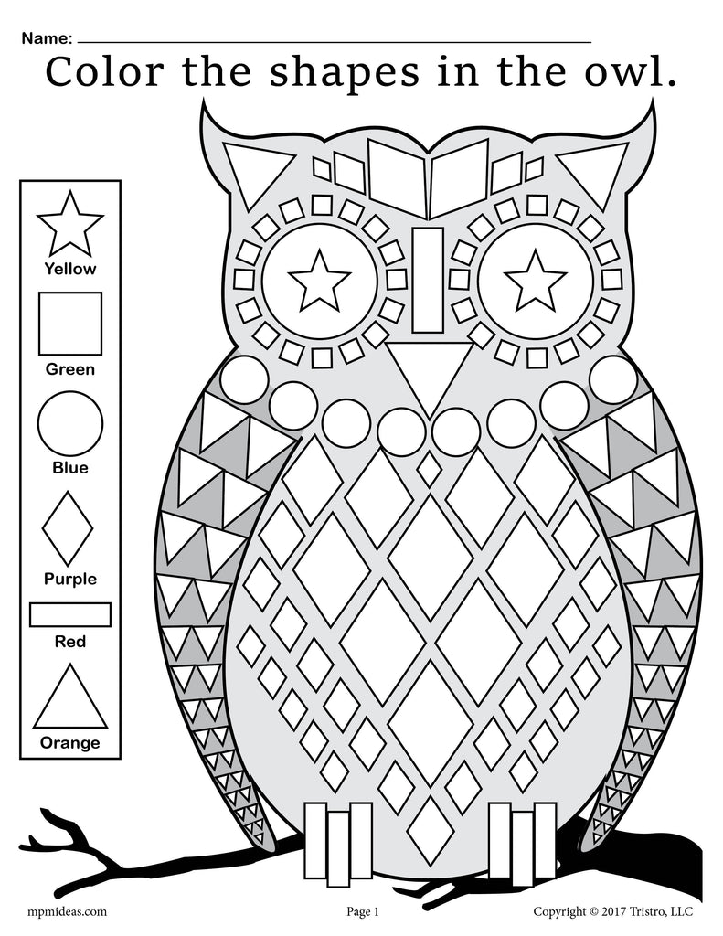 FREE Fall Themed Owl Shapes Worksheet & Coloring Page!