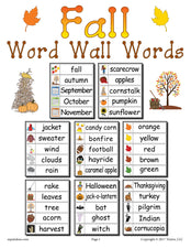 40 Fall Word Wall Words - FREE Printable