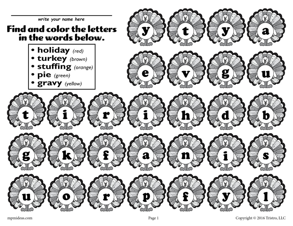Thanksgiving Color By Letter