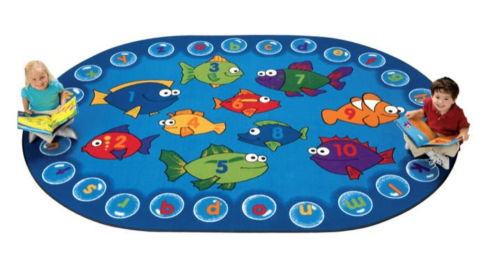 Fishing for Literacy Alphabet & Numbers Classroom Circle Time Rug, 6'9" x 9'5" Oval