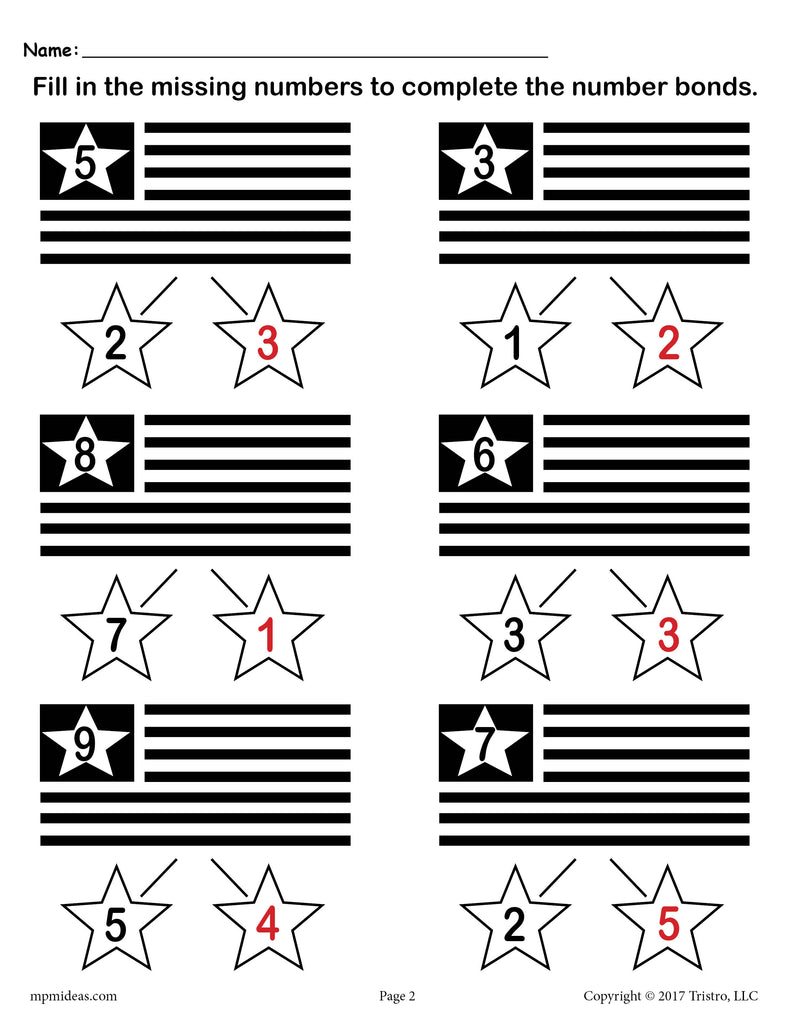 FREE Flag Themed Number Bonds Worksheet!