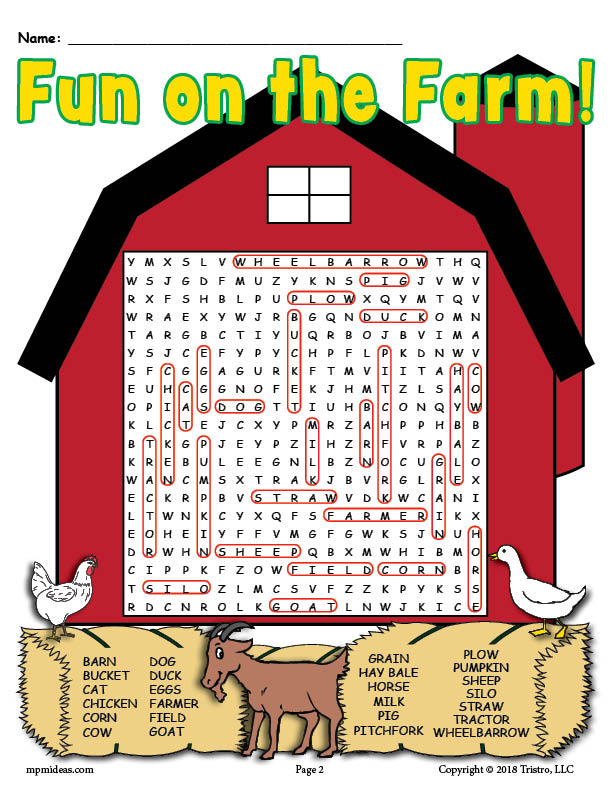 Free Printable Fun On The Farm Word Search - 2 Versions!