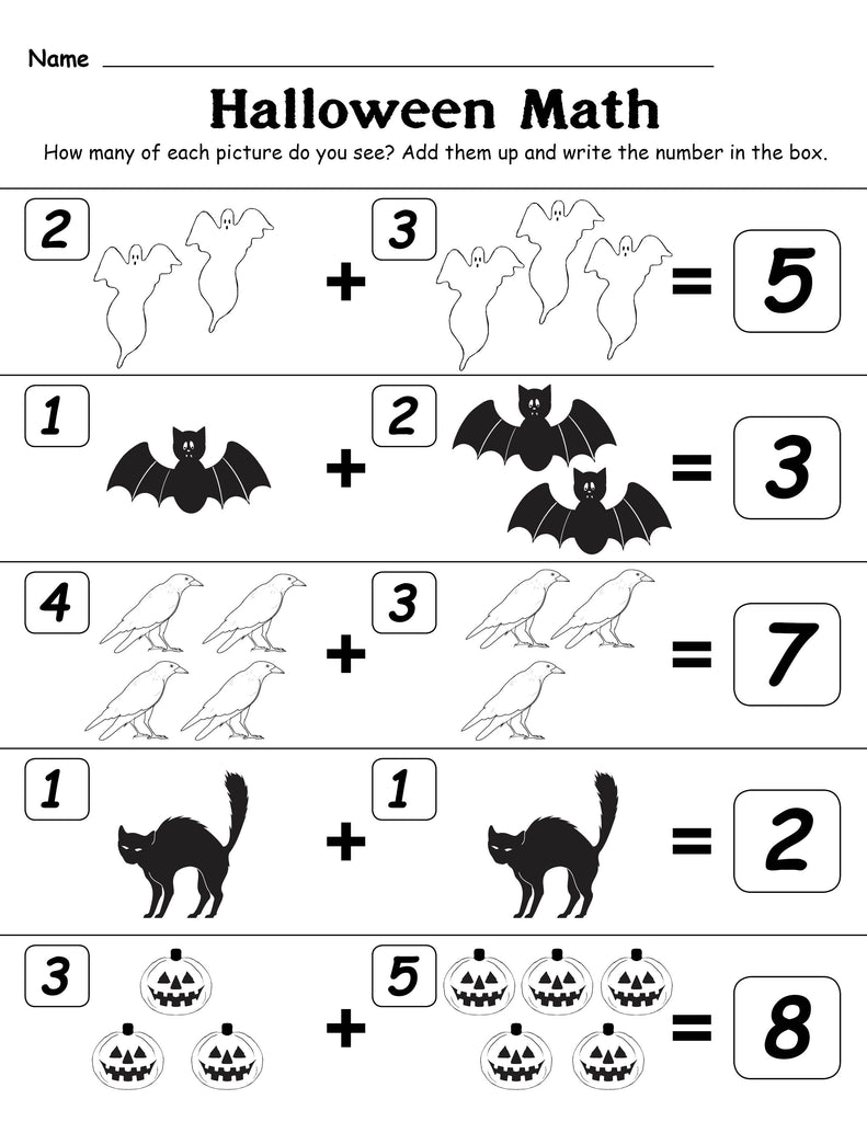 Printable Halloween Themed "Addition With Pictures" Worksheet!