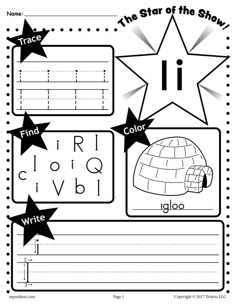 FREE Letter I Worksheet: Tracing, Coloring, Writing & More!