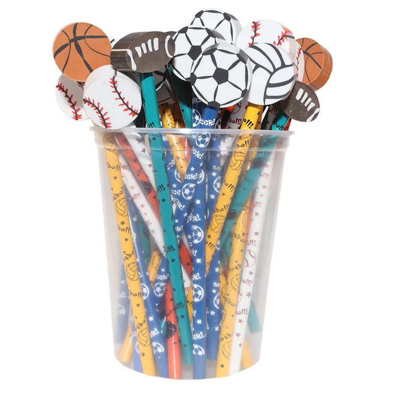 Pencil & Eraser Toppers, Sports - 36 Pack