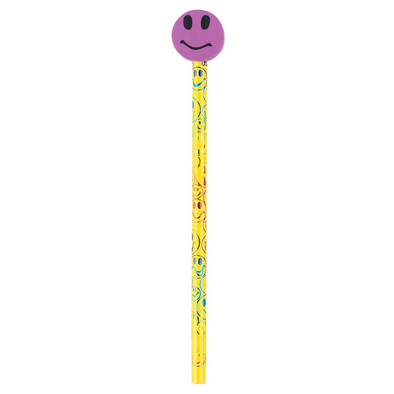 Pencil & Eraser Toppers, Smiley Faces - 36 Pack