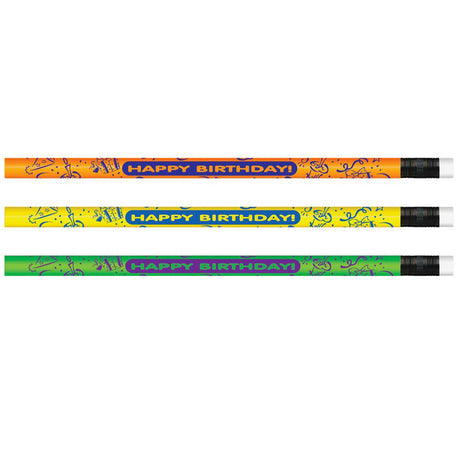 Pencils Neon Happy Birthday 12Pk
