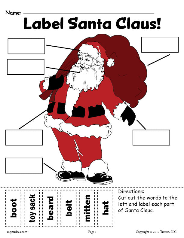 FREE Santa Claus Labeling Worksheets - Includes A Cut And Paste Worksh ...