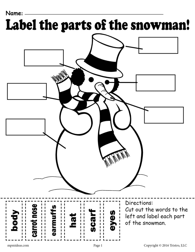 "Label the Snowman" Worksheets (2 Printable Versions)!