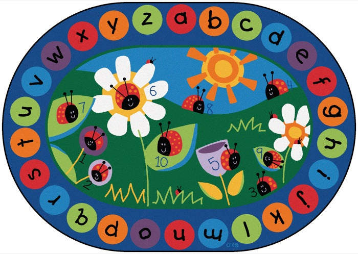 Ladybug Alphabet & Numbers Classroom Circle Time Rug, 6'9" x 9'5" Oval