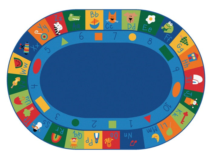 Learning Blocks Alphabet & Numbers Classroom Circle Time Rug, 6'9" x 9'5" Oval
