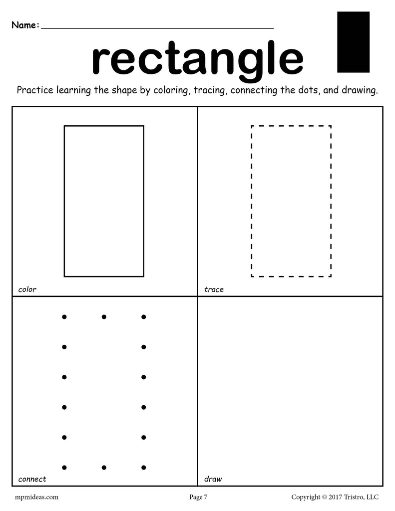 FREE Rectangle Shape Worksheet: Color, Trace, Connect, & Draw!