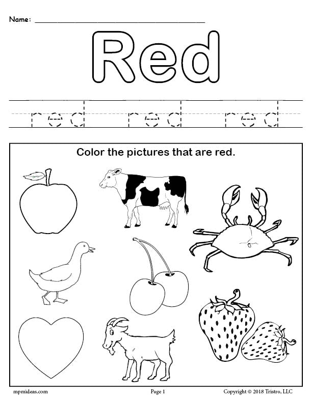 FREE Color Red Worksheet