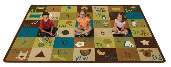 Nature Learning Blocks Alphabet & Numbers Classroom Rug, 5'10" x 8'4" Rectangle