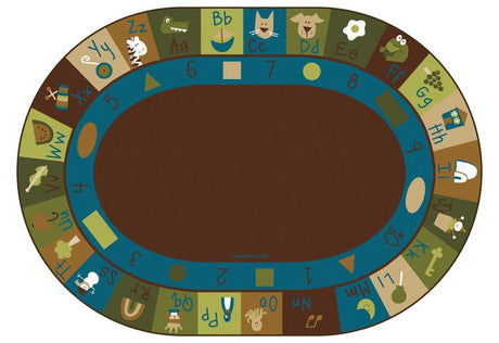Nature Learning Blocks Alphabet & Numbers Classroom Rug, 6' x 9' Oval