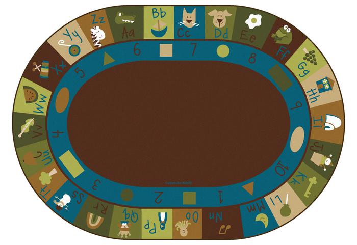 Nature Learning Blocks Alphabet & Numbers Classroom Rug, 6' x 9' Oval
