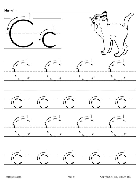 FREE Printable Letter C Tracing Worksheet With Number and Arrow Guides!