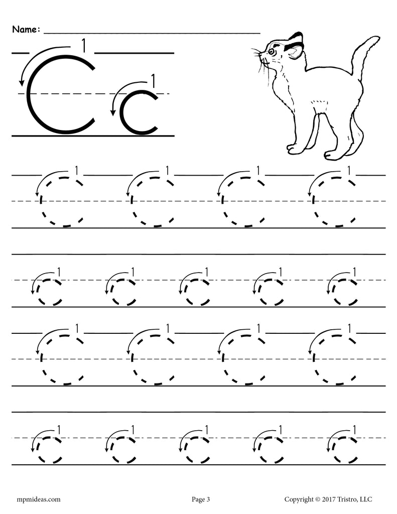 FREE Printable Letter C Tracing Worksheet With Number and Arrow Guides!