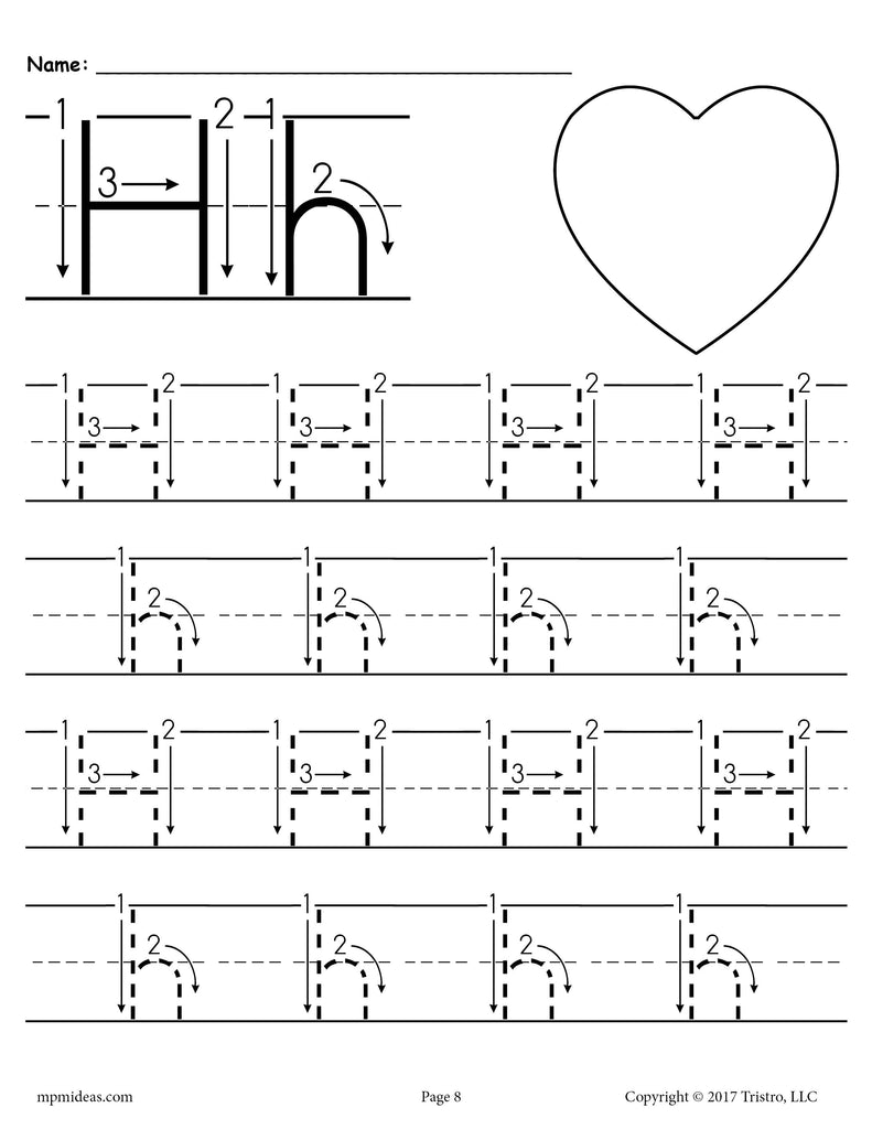26 Alphabet Letter Tracing Worksheets With Number and Arrow Guides ...