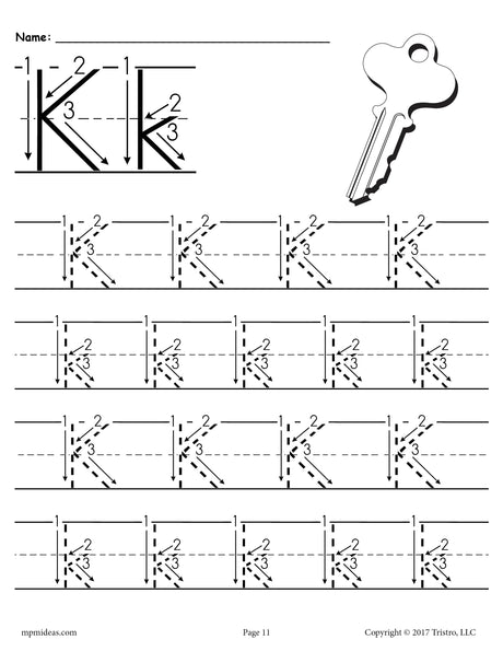 FREE Printable Letter K Tracing Worksheet With Number and Arrow Guides!