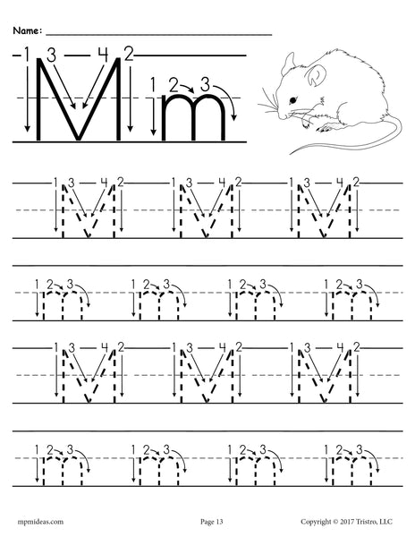 FREE Printable Letter M Tracing Worksheet With Number and Arrow Guides ...