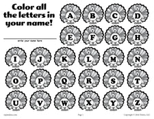 "Find & Color The Letters In Your Name" Thanksgiving Themed Letter Recognition Worksheets
