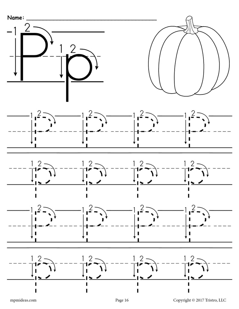 FREE Printable Letter P Tracing Worksheet With Number and Arrow Guides!