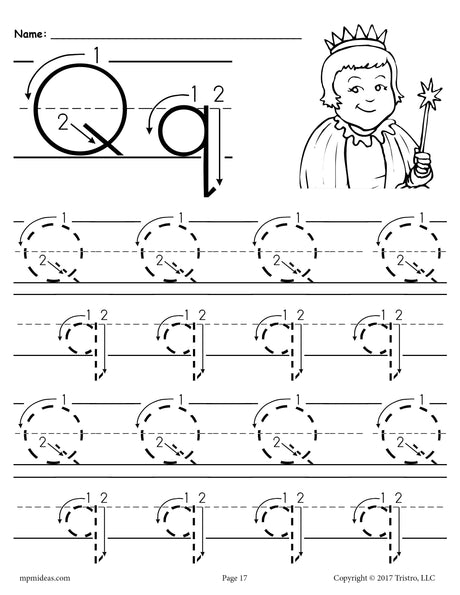 FREE Printable Letter Q Tracing Worksheet With Number and Arrow Guides!