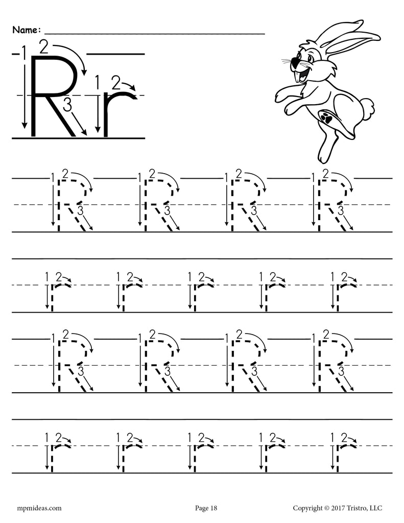 Loop Letter R Leg FREE Printable Letter R Tracing Worksheet With Number and Arrow Guides ...