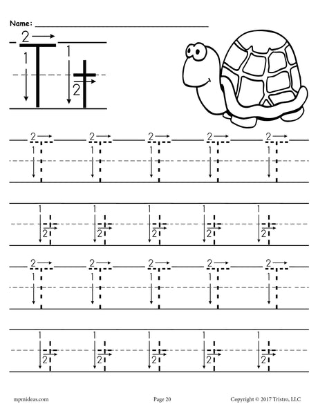 FREE Printable Letter T Tracing Worksheet With Number and Arrow Guides!