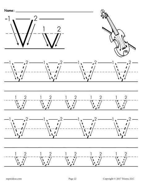 FREE Printable Letter V Tracing Worksheet With Number and Arrow Guides!