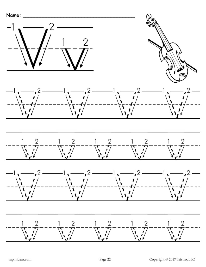FREE Printable Letter V Tracing Worksheet With Number and Arrow Guides!