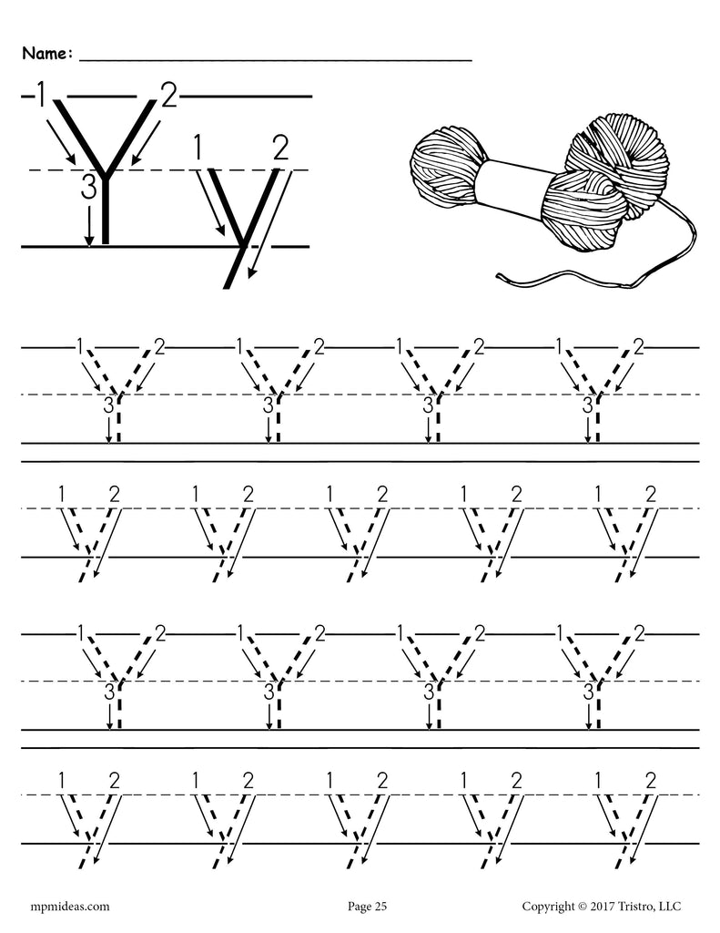 FREE Printable Letter Y Tracing Worksheet With Number and Arrow Guides!