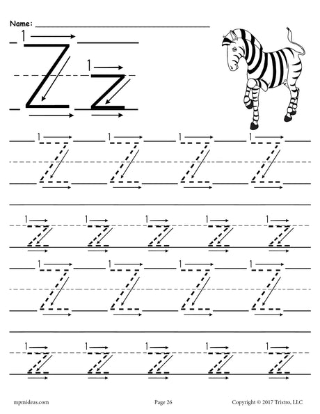 FREE Printable Letter Z Tracing Worksheet With Number and Arrow Guides!
