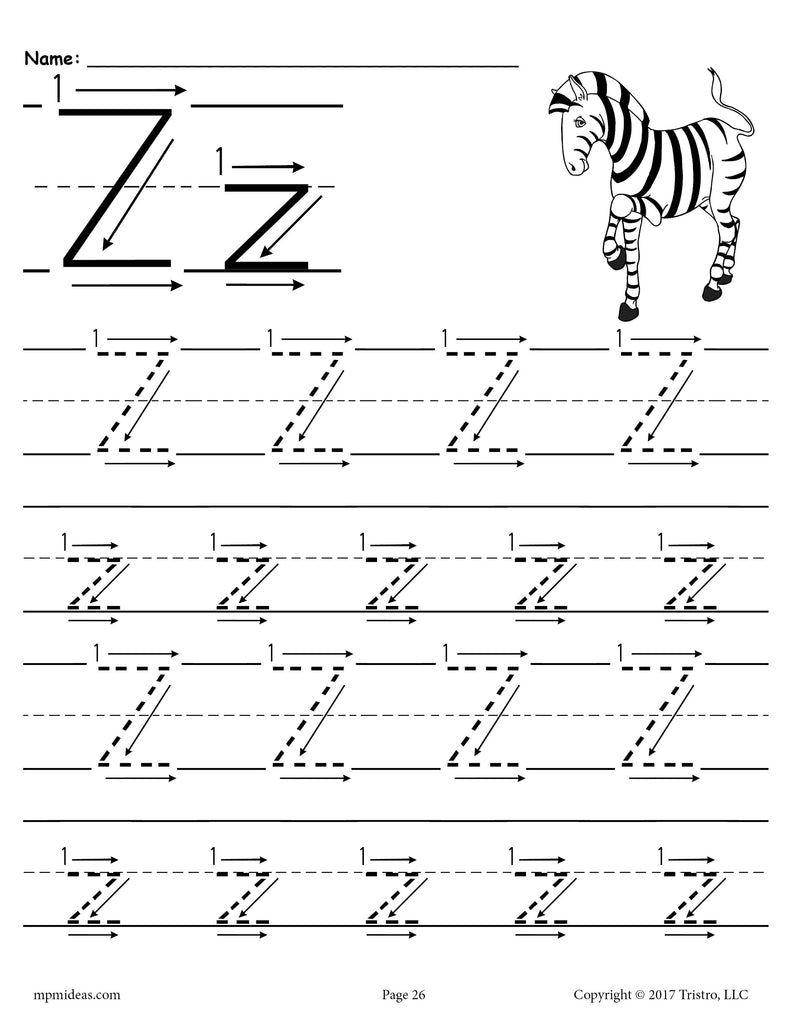 FREE Printable Letter Z Tracing Worksheet With Number and Arrow Guides!