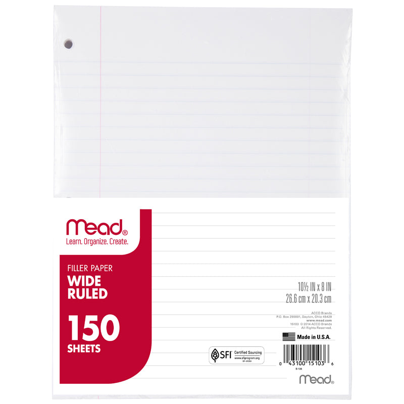 Notebook Paper Wide Ruled 150 Count